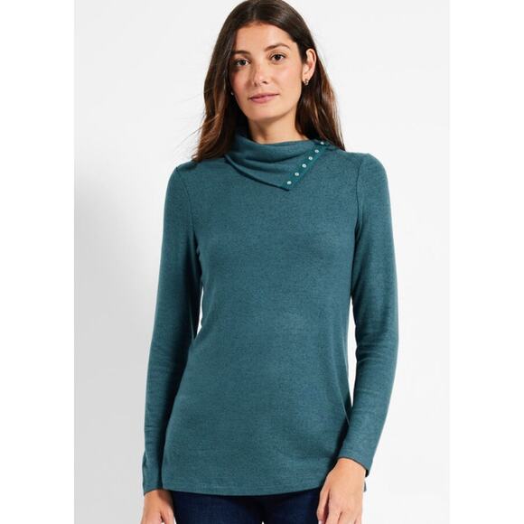 Nic+Zoe NZT Top Sweet Dreams Snap Neck Tee Heathered Teal Women's XSmall New! - Picture 1 of 12